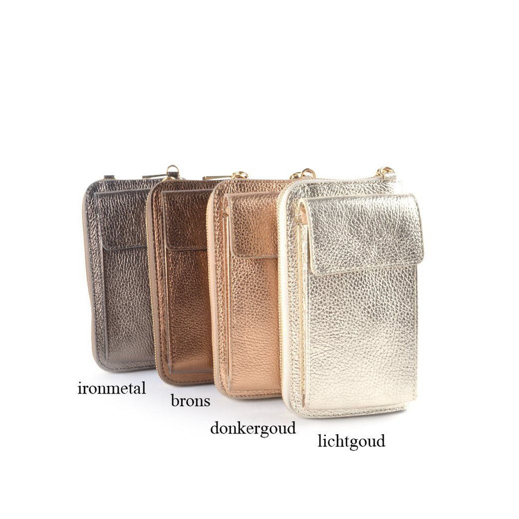 Lederen portemonnee / telefoontasje Metallic | 9000701
