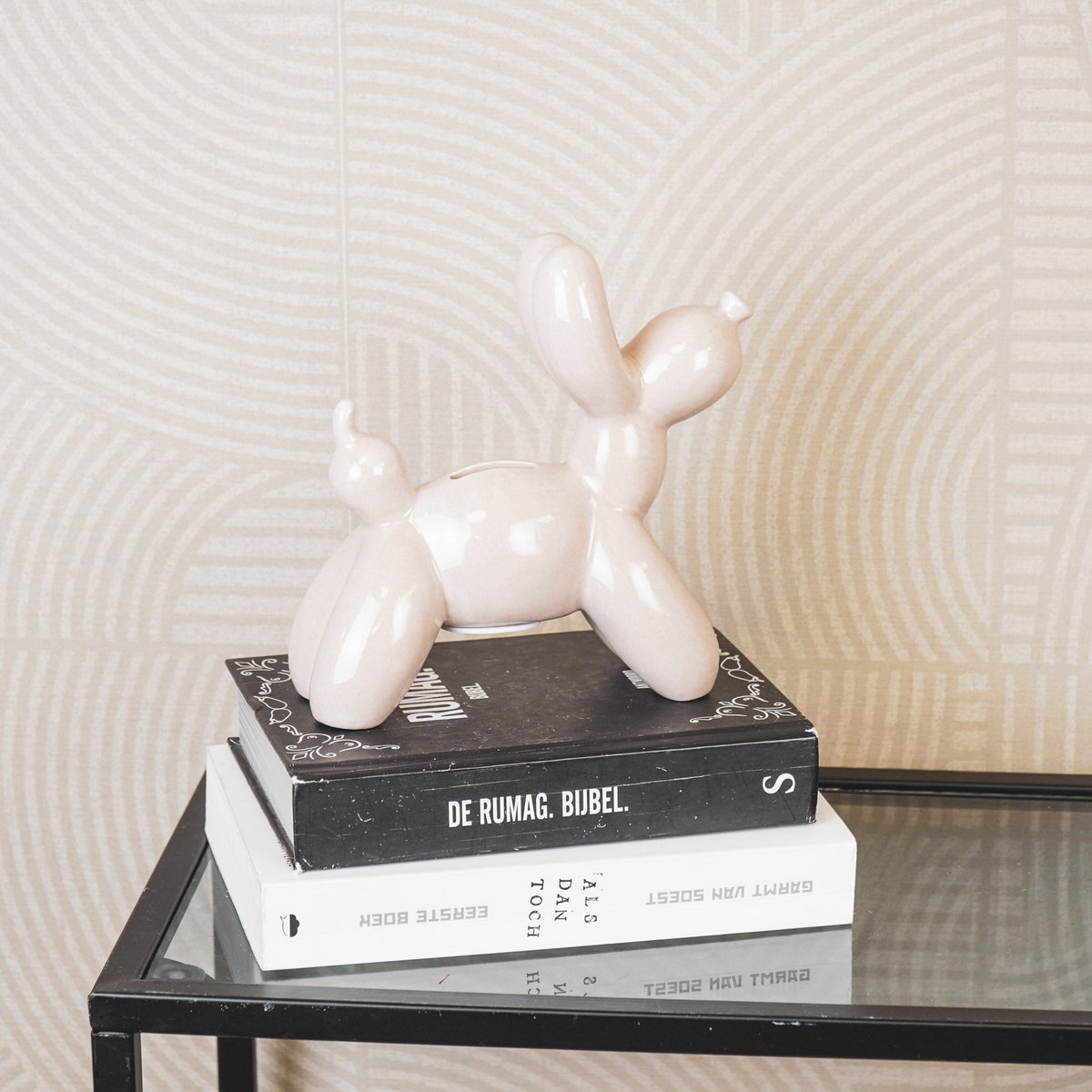 Ornament – Spaarpot Ballonhond Keramiek | Zandkleur | 17 x 7 x 17 cm🐶