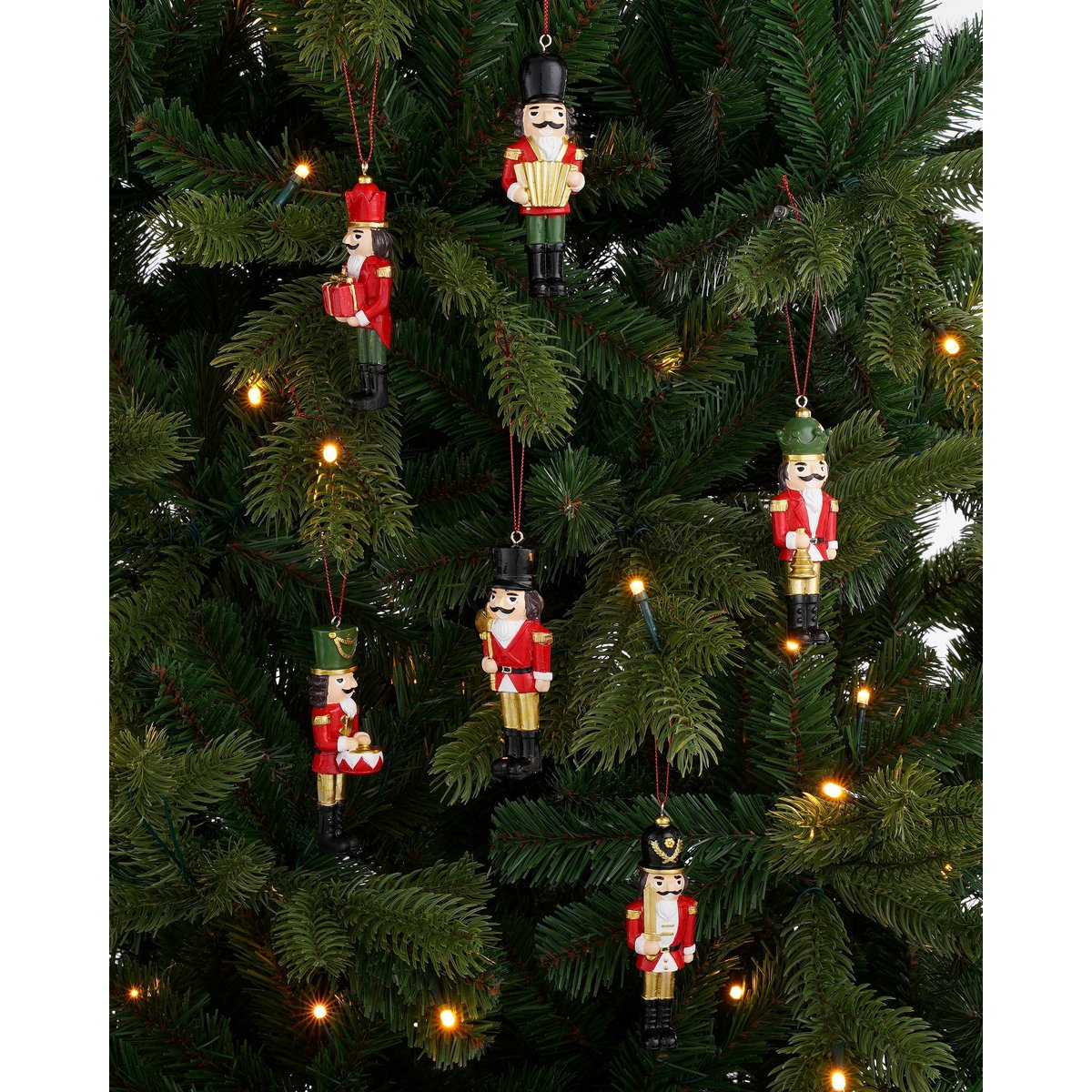 Kerstornament Notenkraker – Set van 6 – L4 x B2 x H11 cm – Rood