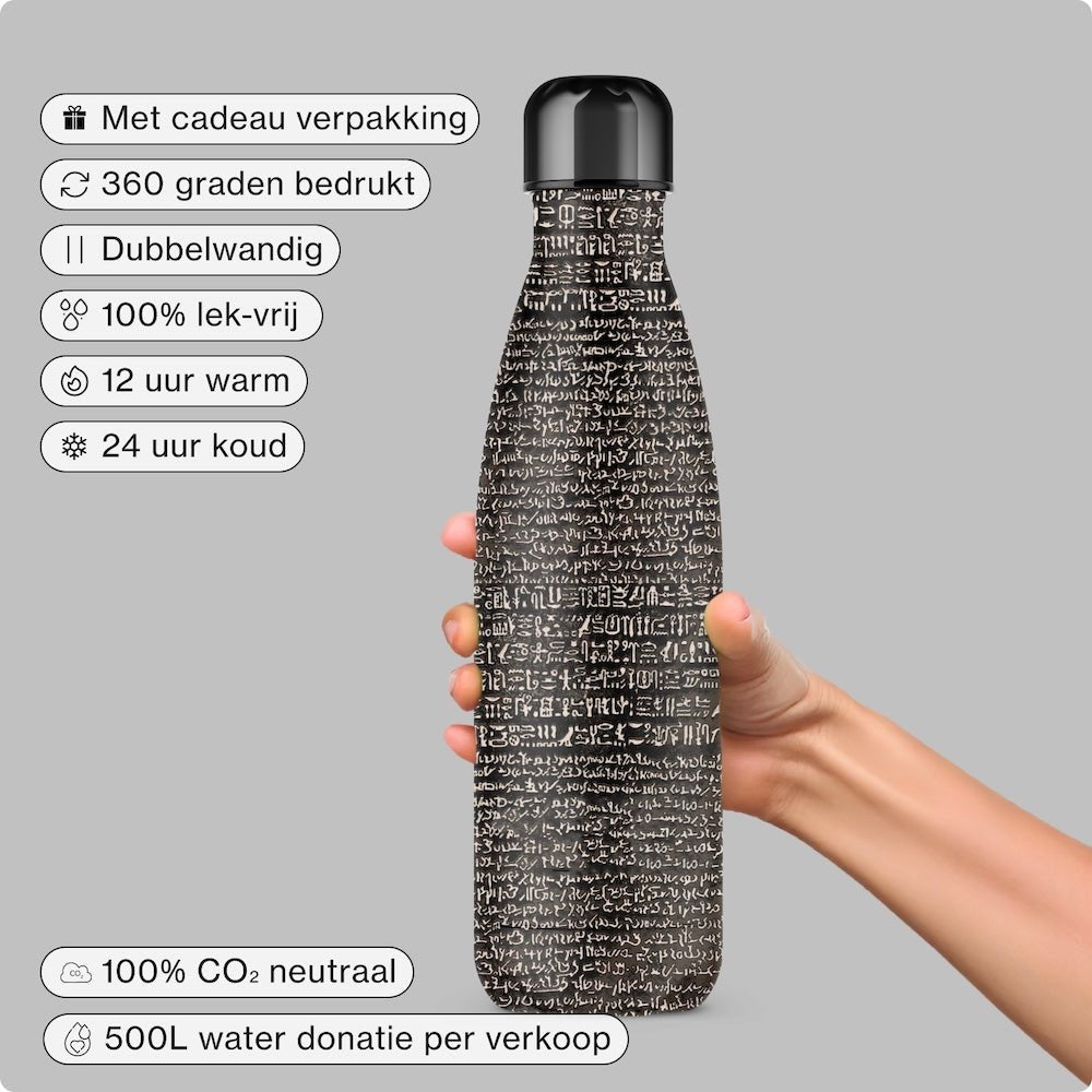IZY Thermosfles 500 ml – Rosetta Stone, zwart roestvrij staal