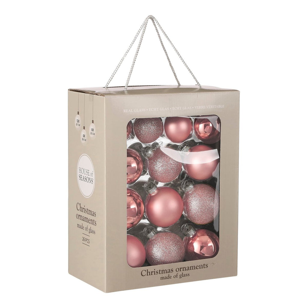 Kerstballen Set – 26 stuks – Glas – Roze – Mica Decorations