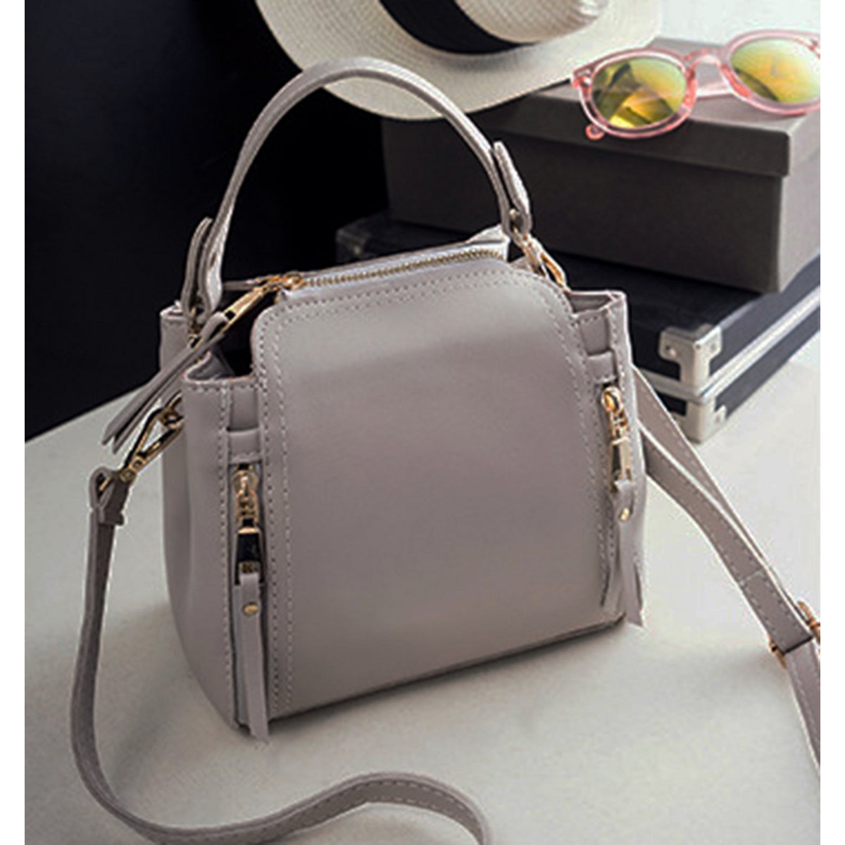 AnBeck Kleine Kubus Handtas – Lichtgrijs & Elegant Compact Design