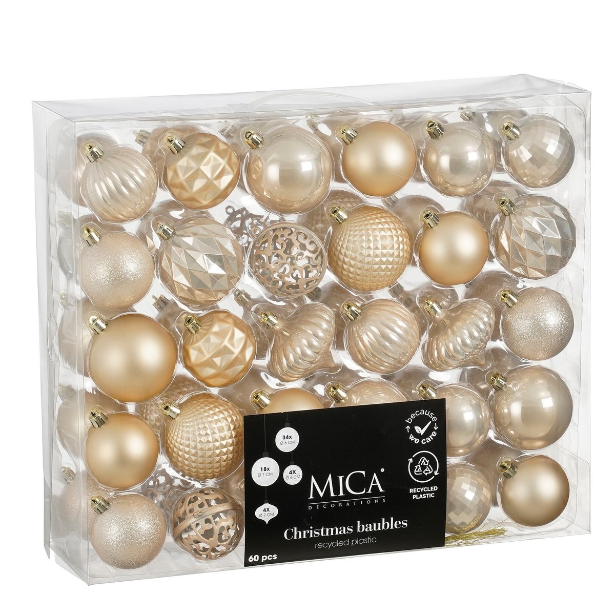 Kerstballen set – 60 stuks – Ø7 cm – onbreekbaar crème | Mica Decorations