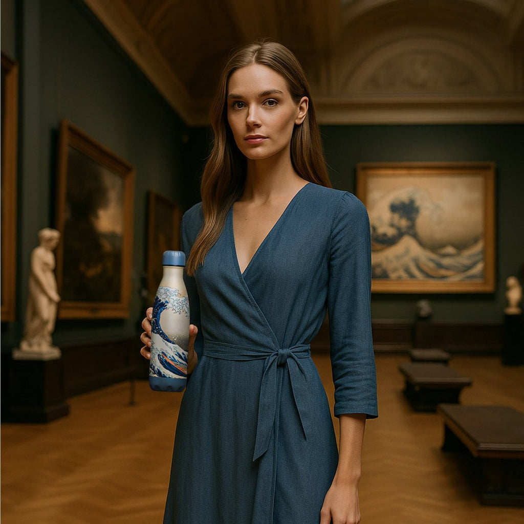 IZY Thermosfles 500 ml – The Great Wave, blauw/wit roestvrij staal