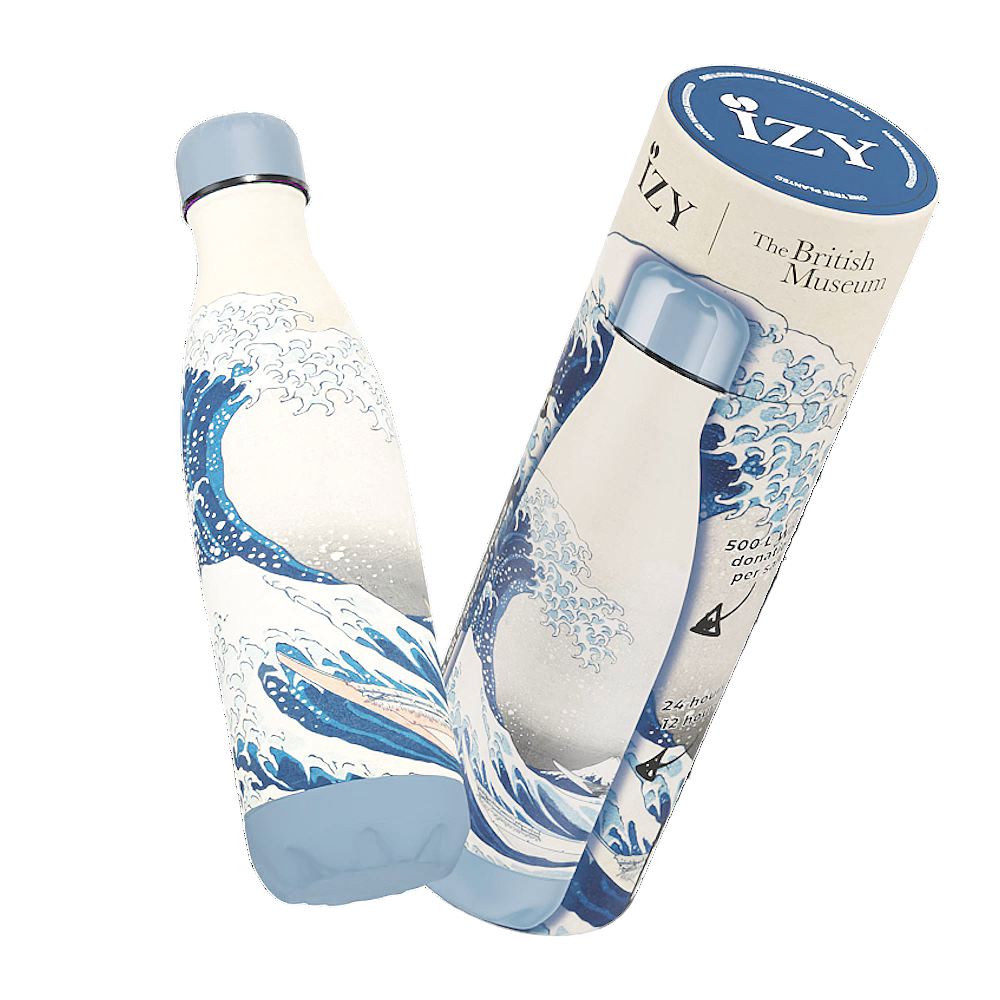 IZY Thermosfles 500 ml – The Great Wave, blauw/wit roestvrij staal