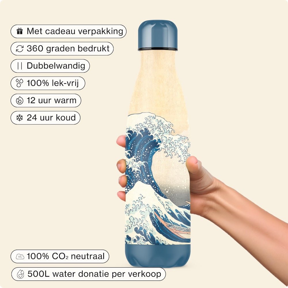 IZY Thermosfles 500 ml – The Great Wave, blauw/wit roestvrij staal