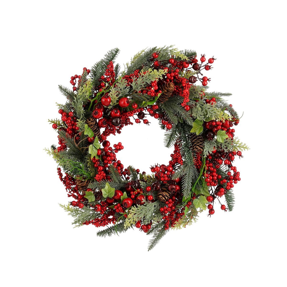 Norah Kerstkrans met Dennenappels - H13 x Ø50 cm - Rood