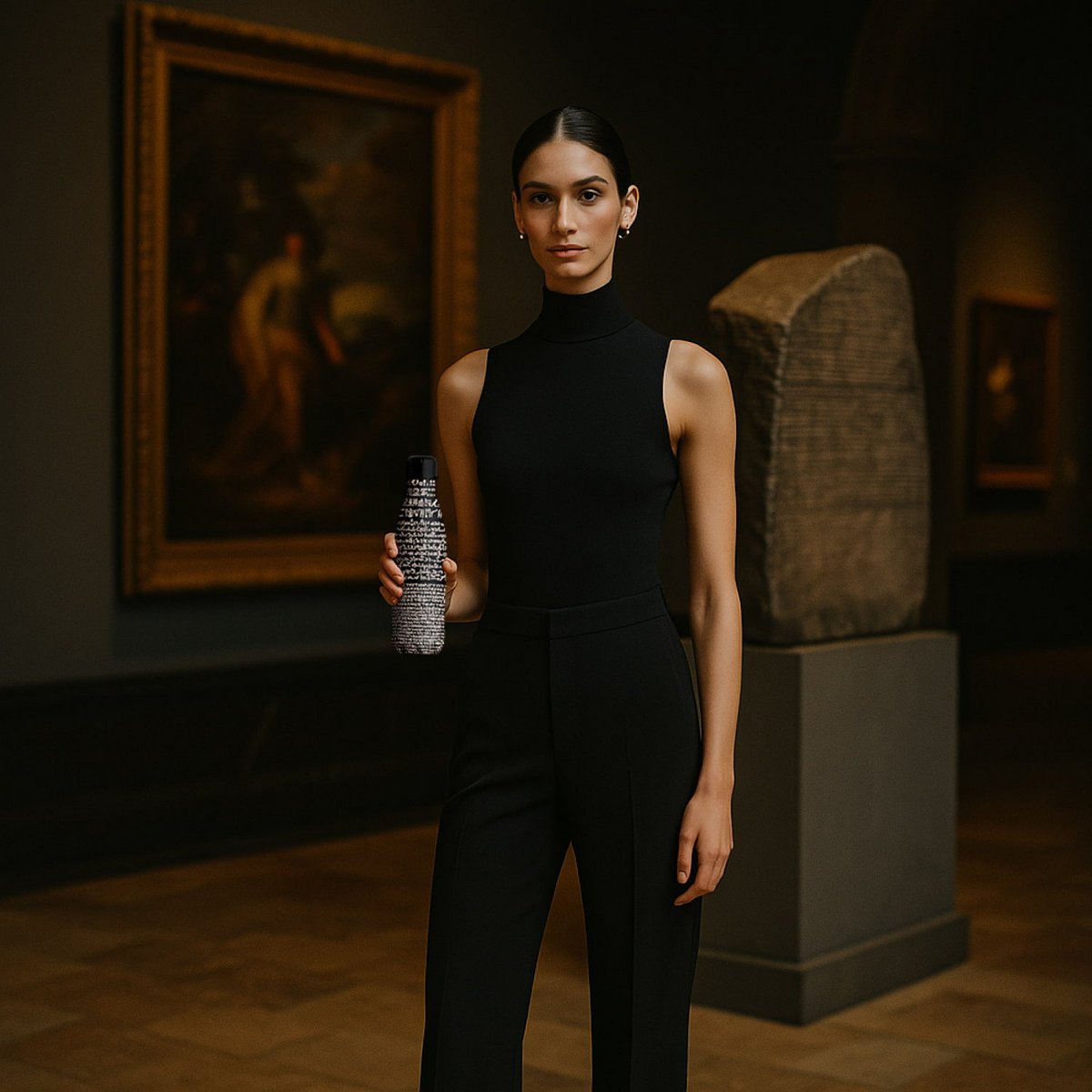 IZY Thermosfles 500 ml – Rosetta Stone, zwart roestvrij staal