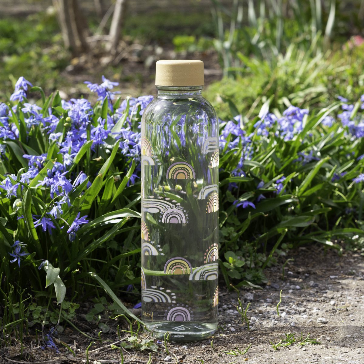 BOHO RAINBOW glazen drinkfles 0,7L – duurzame waterfles met boho charme